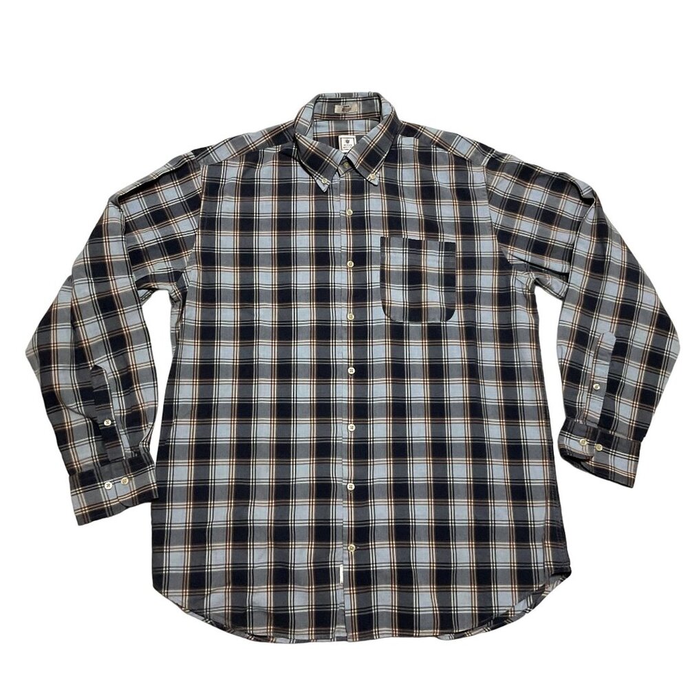Peter Millar Button Down Shirt Size L Gray Plaid 100% Cotton Long Sleeve Mens